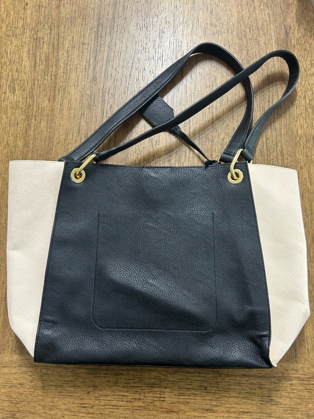 Lauren Ralph Lauren Two-Tone Black and Cream Leather Tote - Picture 2 of 3